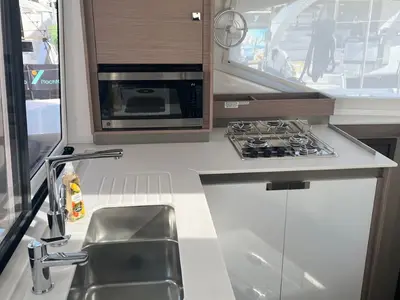 Galley of Scarlet Ibis, a Fountaine Pajot Isla 40 catamaran at Road Town, British Virgin Islands