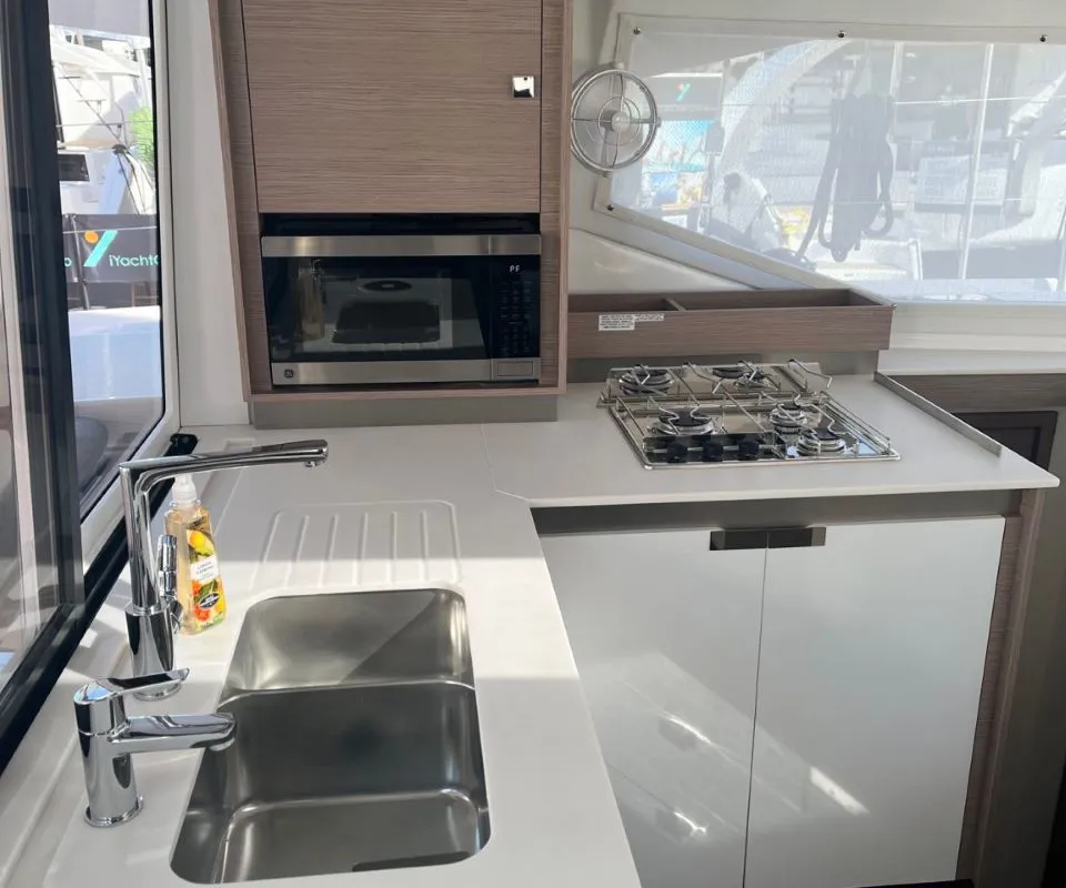 Galley of Scarlet Ibis, a Fountaine Pajot Isla 40 catamaran at Road Town, British Virgin Islands