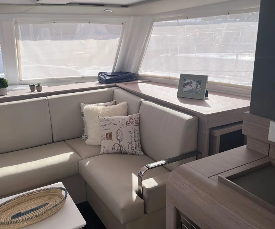 Salon of Scarlet Ibis, a Fountaine Pajot Isla 40 catamaran at Road Town, British Virgin Islands