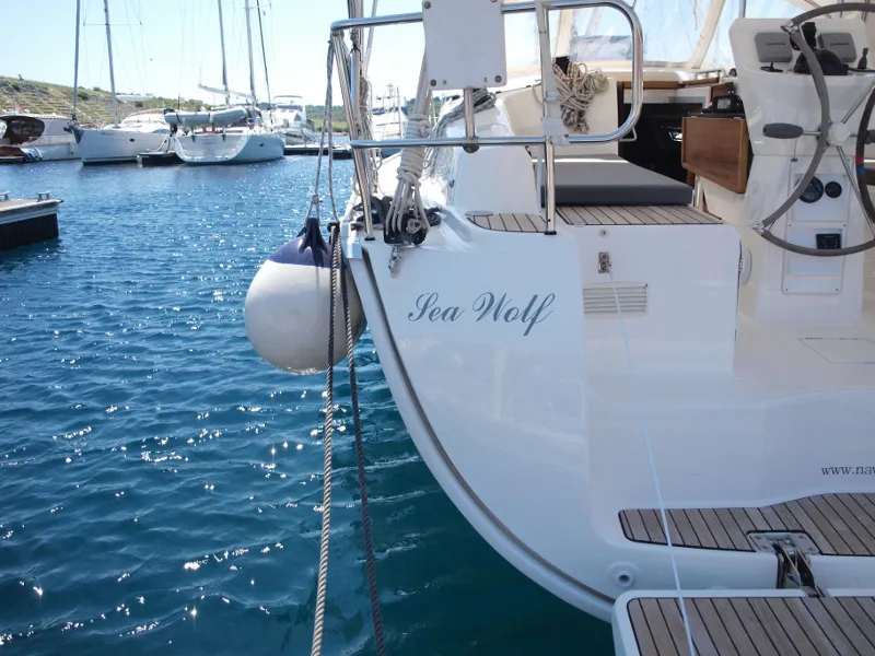 Exterior view of Sea Wolf, a Bavaria Cruiser 36 sailboat at Primošten, Croatia