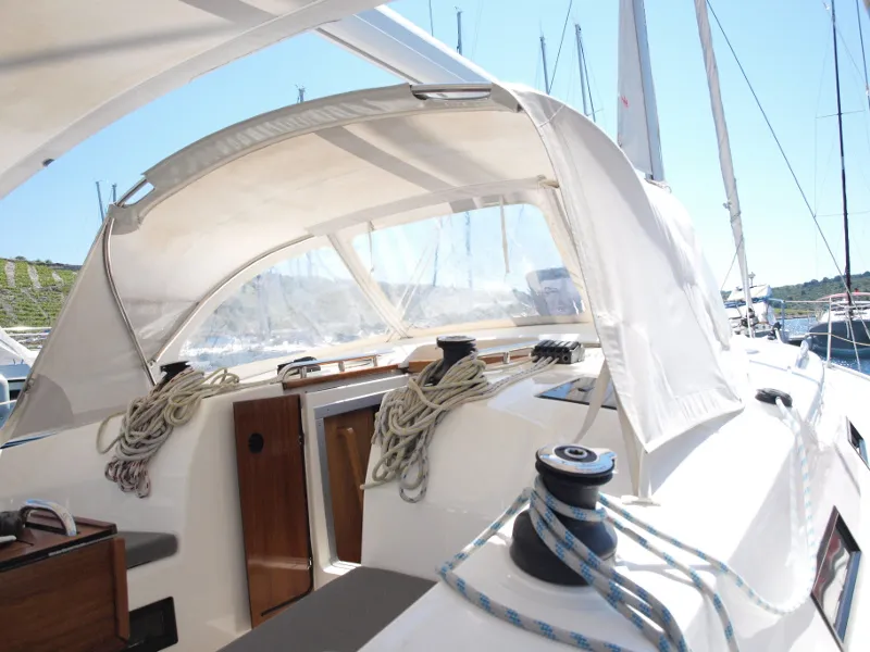 Deck of Sea Wolf, a Bavaria Cruiser 36 sailboat at Primošten, Croatia
