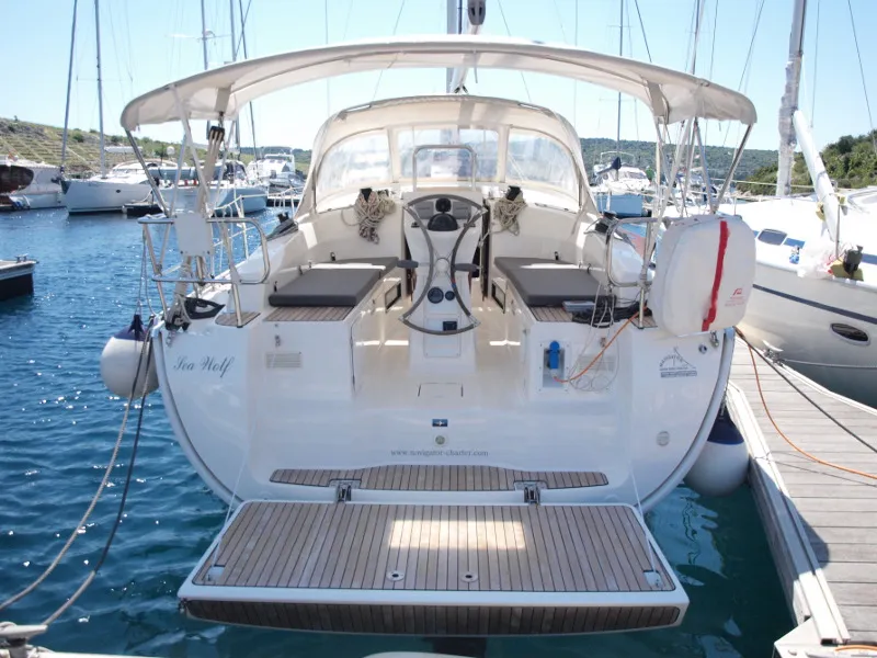 Exterior view of Sea Wolf, a Bavaria Cruiser 36 sailboat at Primošten, Croatia