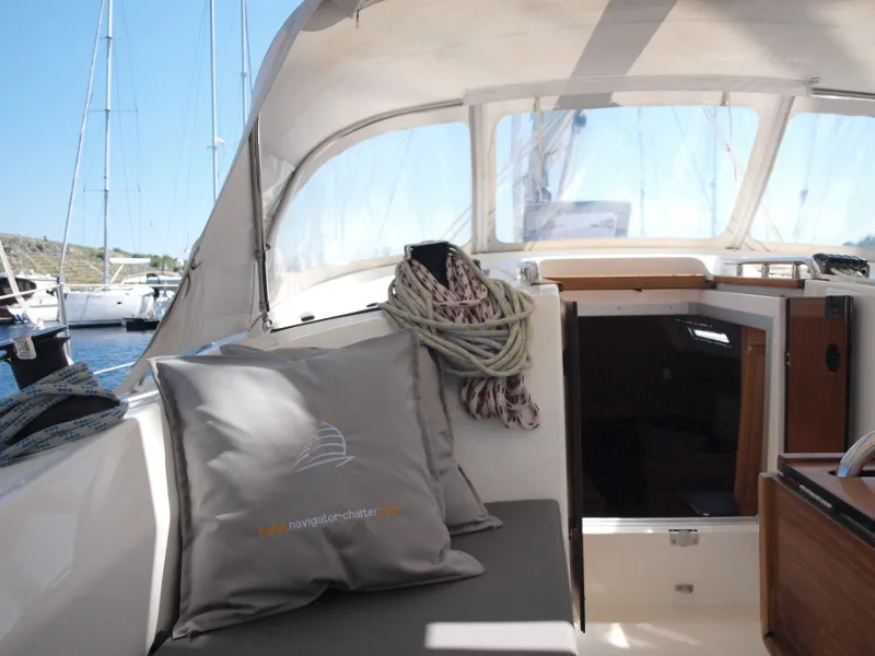 Deck of Sea Wolf, a Bavaria Cruiser 36 sailboat at Primošten, Croatia