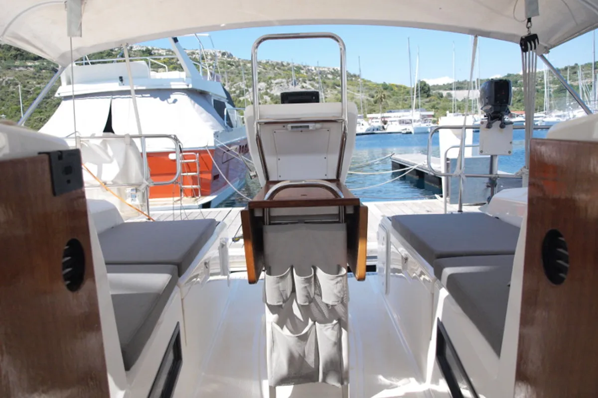 Deck of Sea Wolf, a Bavaria Cruiser 36 sailboat at Primošten, Croatia