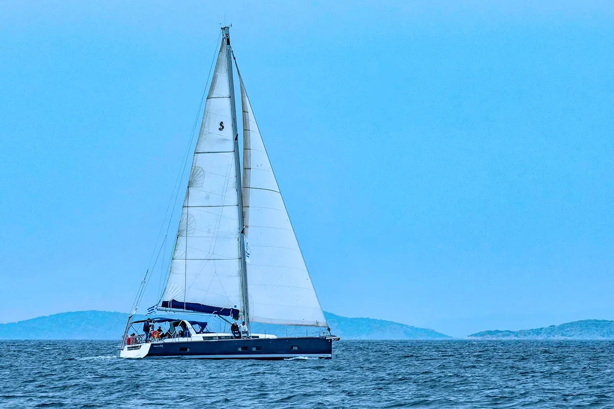LUCKY TRADER, a Beneteau Oceanis 55 sailboat at Lavreotiki Municipal Unit, Greece