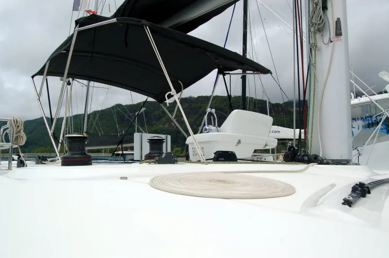 Deck of Ocean, a Lagoon 50 catamaran at Roche Caiman, Seychelles