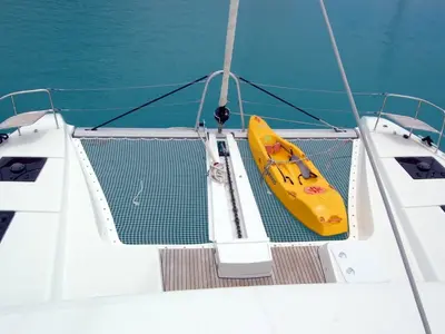 Deck of Ocean, a Lagoon 50 catamaran at Roche Caiman, Seychelles