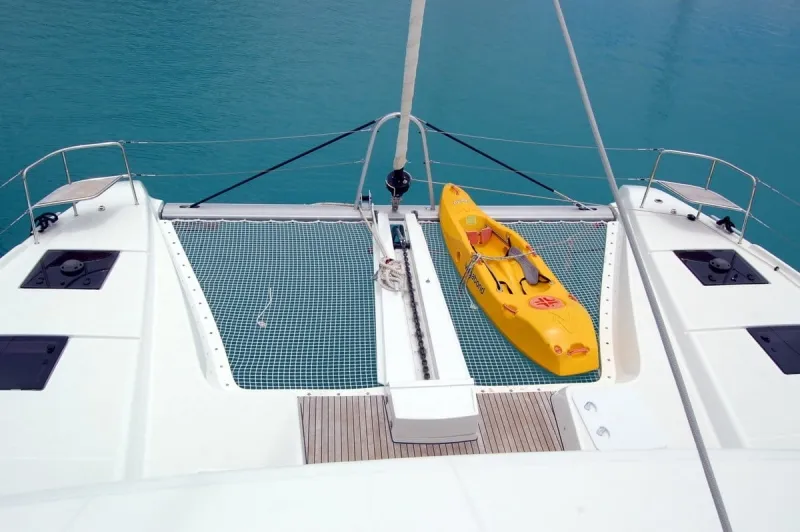 Deck of Ocean, a Lagoon 50 catamaran at Roche Caiman, Seychelles