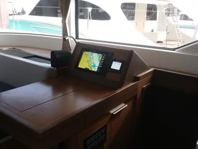 Cockpit of Ocean, a Lagoon 50 catamaran at Roche Caiman, Seychelles