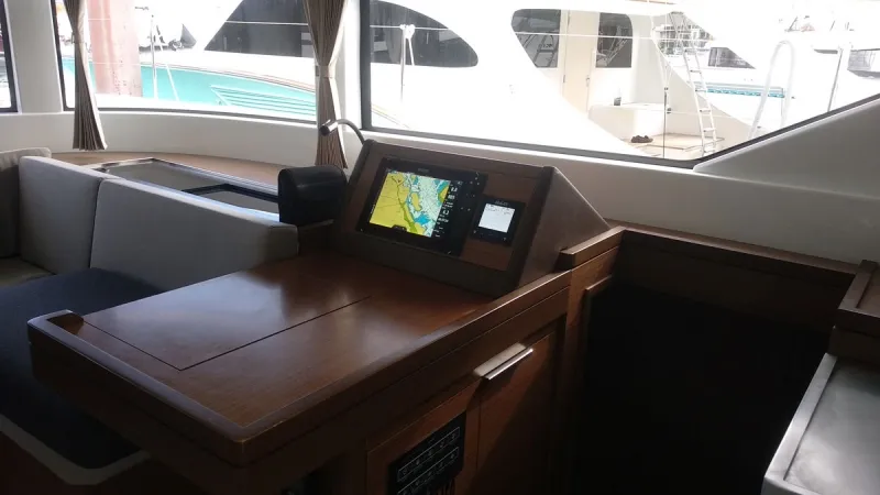 Cockpit of Ocean, a Lagoon 50 catamaran at Roche Caiman, Seychelles