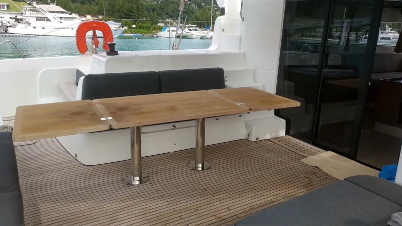 Deck of Ocean, a Lagoon 50 catamaran at Roche Caiman, Seychelles