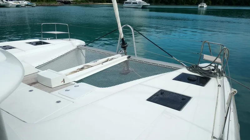 Deck of Ocean, a Lagoon 50 catamaran at Roche Caiman, Seychelles
