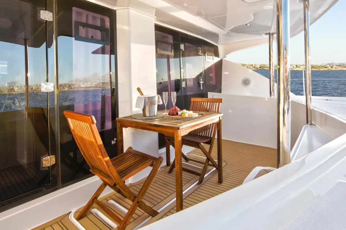 Deck of Leopard 58, a catamaran at Road Town, British Virgin Islands