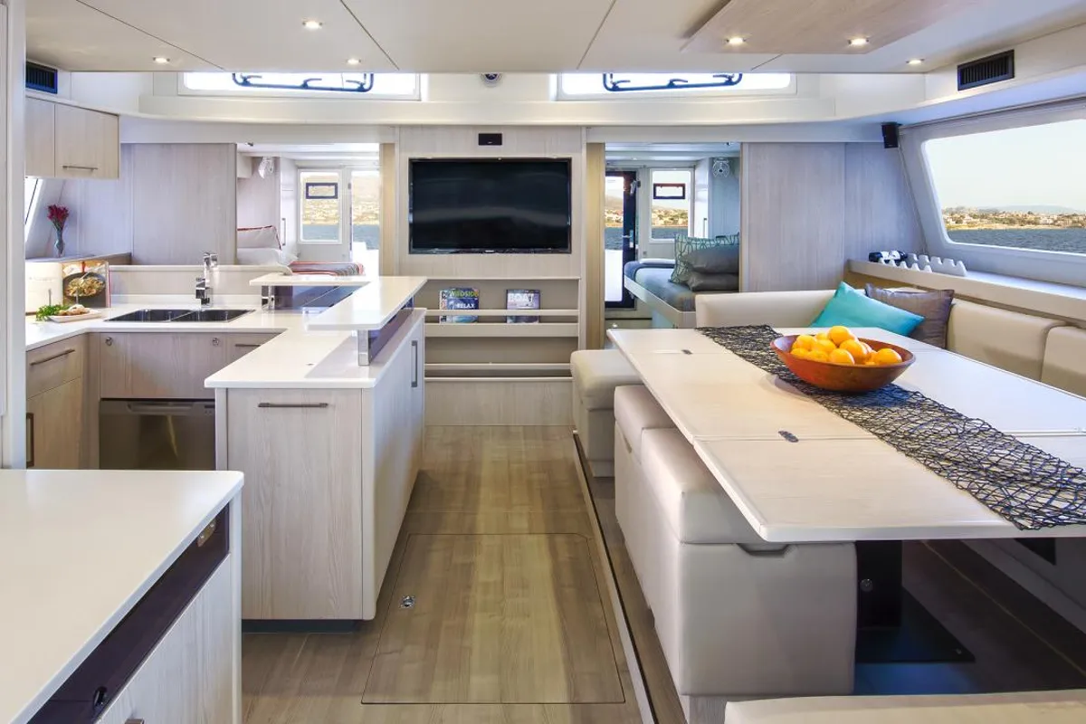 Salon of Leopard 58, a catamaran at Road Town, British Virgin Islands