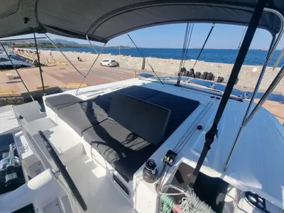 Deck of Altair, a Lagoon 46 catamaran at Olbia, Italy