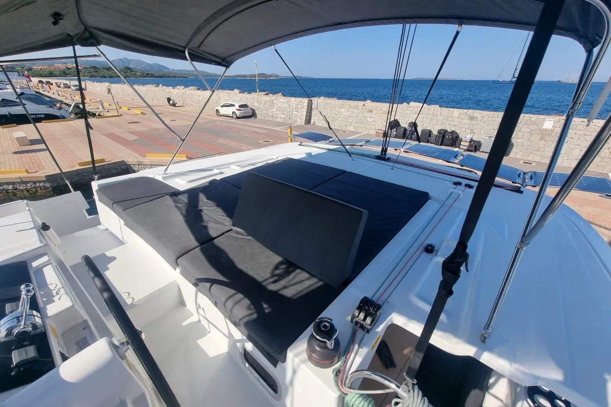 Deck of Altair, a Lagoon 46 catamaran at Olbia, Italy