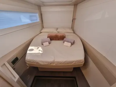 Cabin on Altair, a Lagoon 46 catamaran at Olbia, Italy