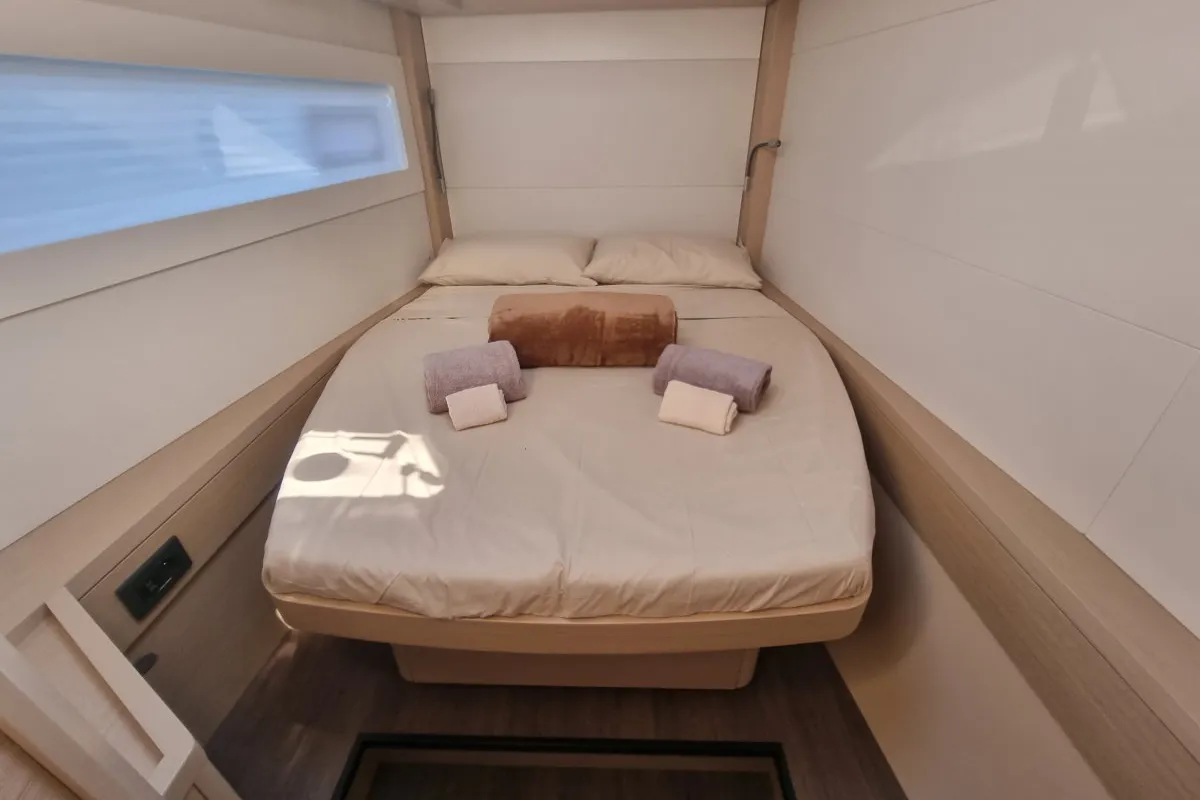 Cabin on Altair, a Lagoon 46 catamaran at Olbia, Italy