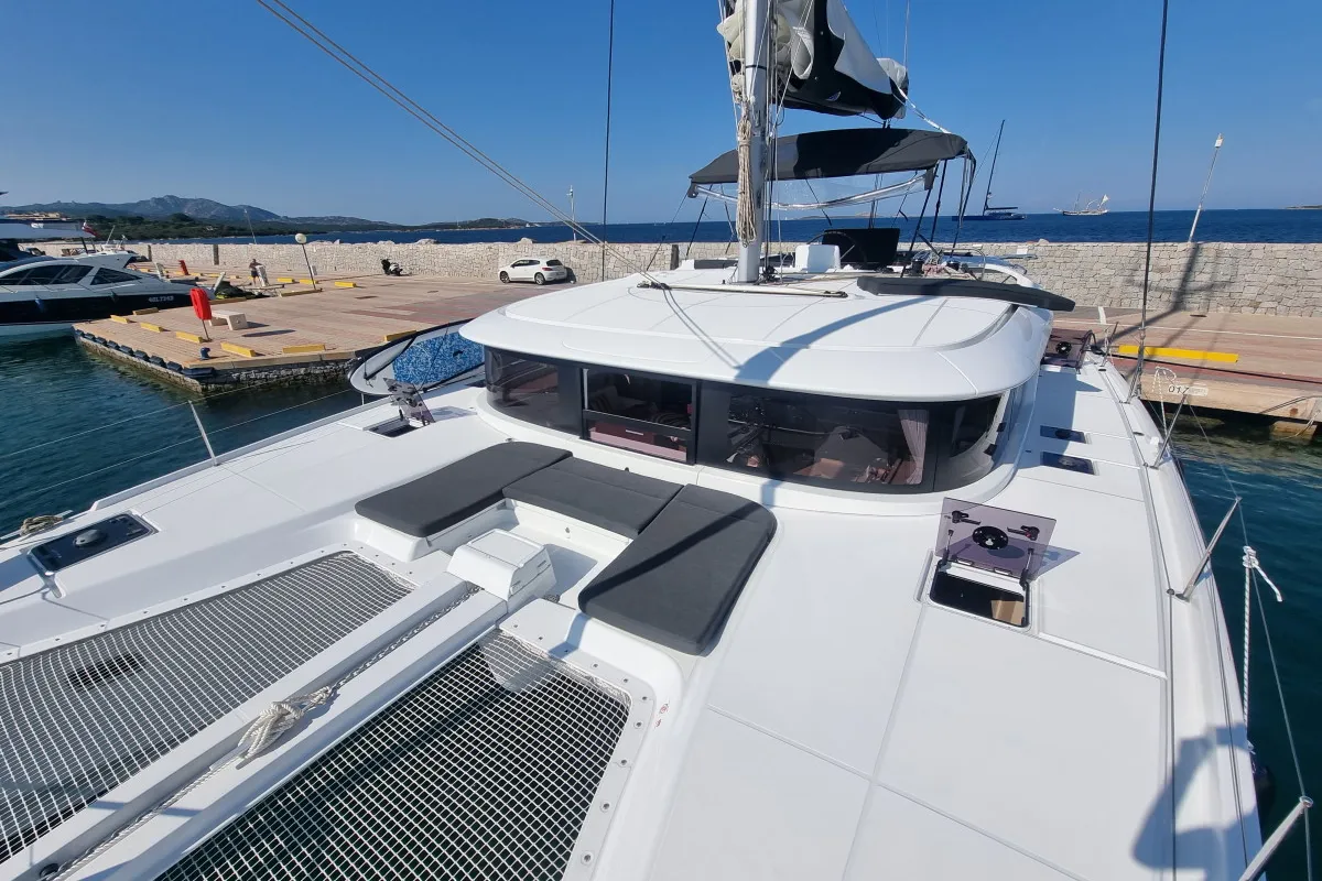 Deck of Altair, a Lagoon 46 catamaran at Olbia, Italy