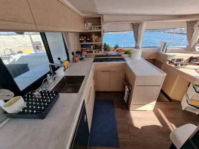Galley of Altair, a Lagoon 46 catamaran at Olbia, Italy