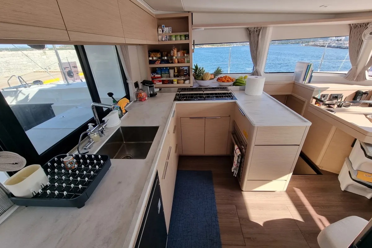 Galley of Altair, a Lagoon 46 catamaran at Olbia, Italy
