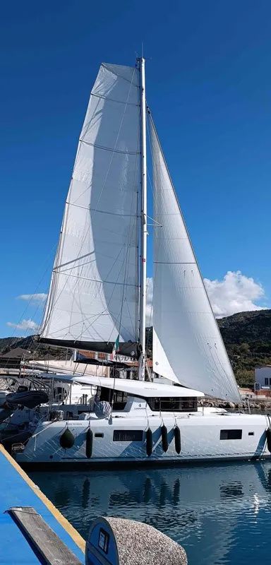 Exterior view of Easy to love, a Lagoon 42 catamaran at Tropea, Italy