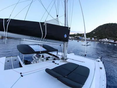 Deck of Easy to love, a Lagoon 42 catamaran at Tropea, Italy