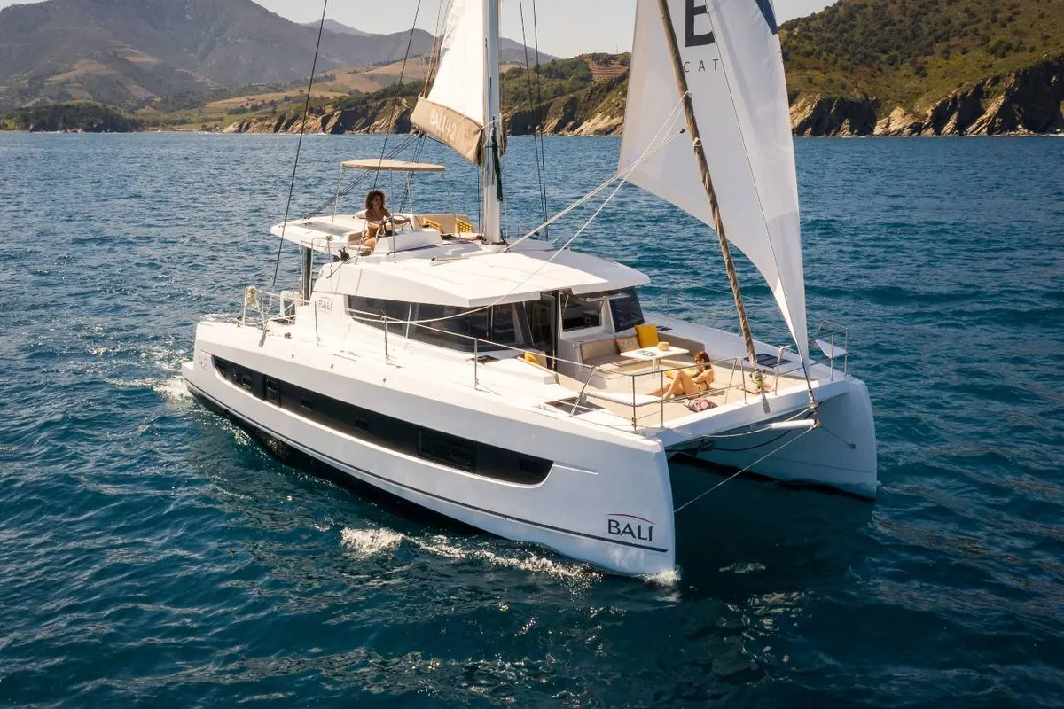 NN1, a Bali 4.2 catamaran at Mytikas, Greece