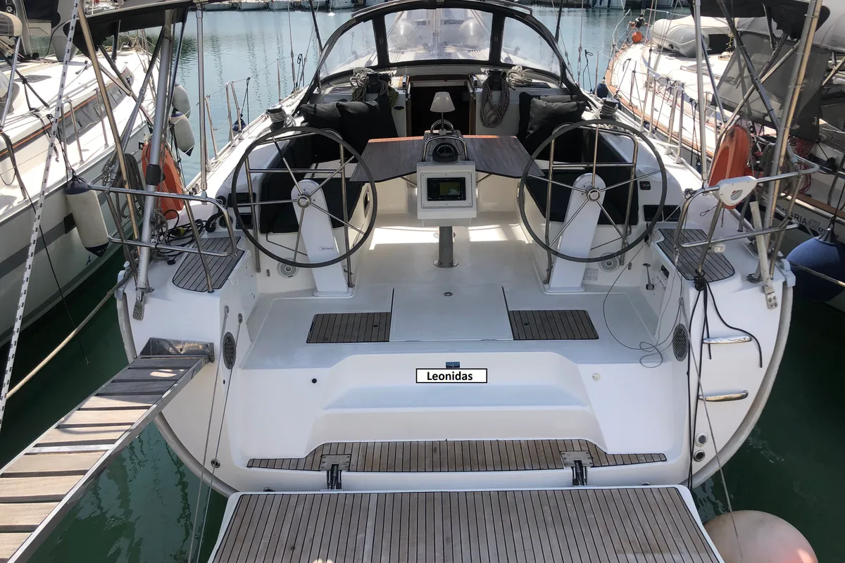 Cockpit of Leonidas Bavaria 46 Cruiser, a Bavaria 46 Cruiser sailboat at Municipal Unit of Lefkada, Greece