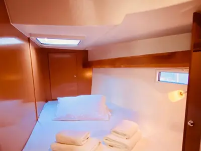 Cabin on Rachelle, a Bavaria Cruiser 45 sailboat at Kavala, Greece