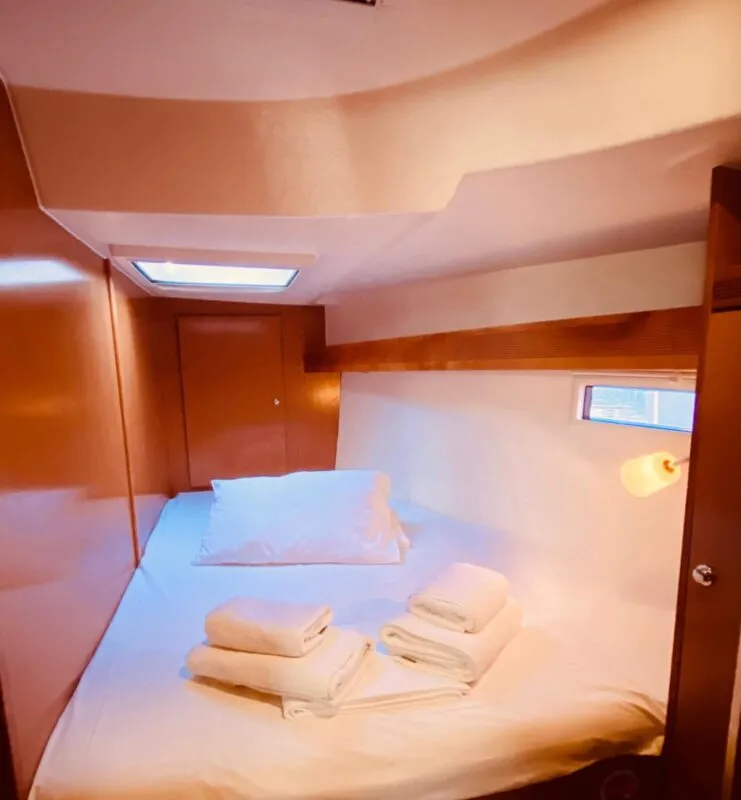 Cabin on Rachelle, a Bavaria Cruiser 45 sailboat at Kavala, Greece