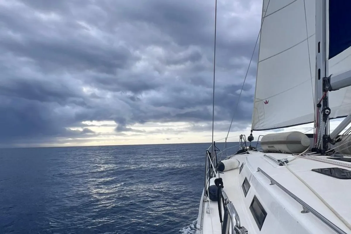 Exterior view of Rachelle, a Bavaria Cruiser 45 sailboat at Kavala, Greece