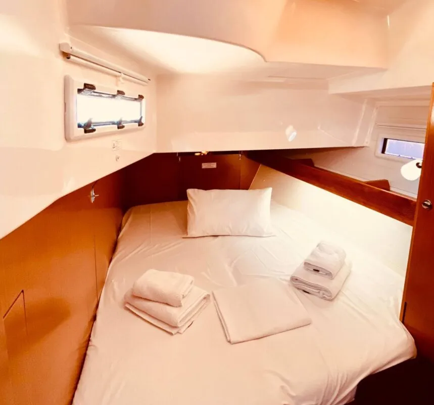 Cabin on Rachelle, a Bavaria Cruiser 45 sailboat at Kavala, Greece