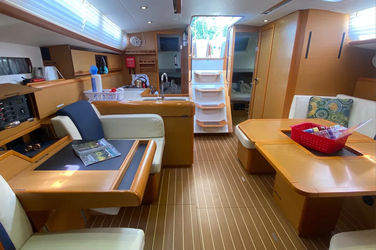 Salon of Silver Girl, a Jeanneau Sun Odyssey 469 sailboat at Road Town, British Virgin Islands