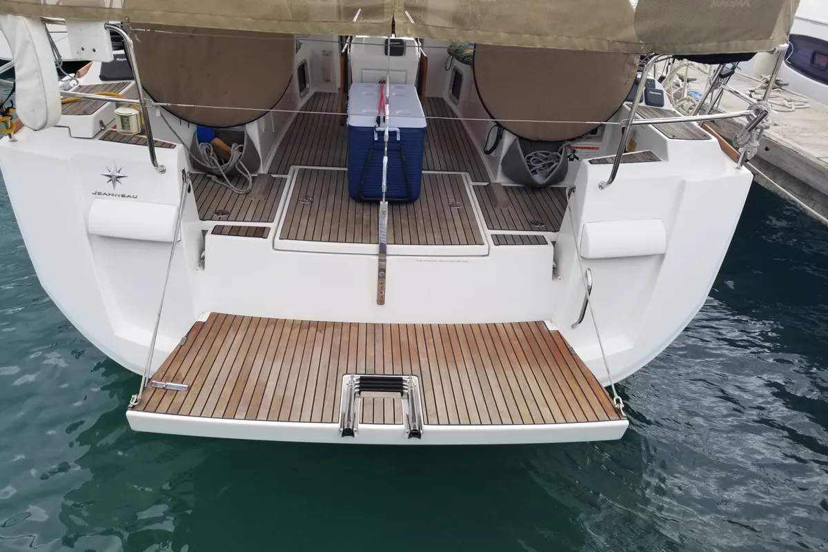 Deck of Silver Girl, a Jeanneau Sun Odyssey 469 sailboat at Road Town, British Virgin Islands