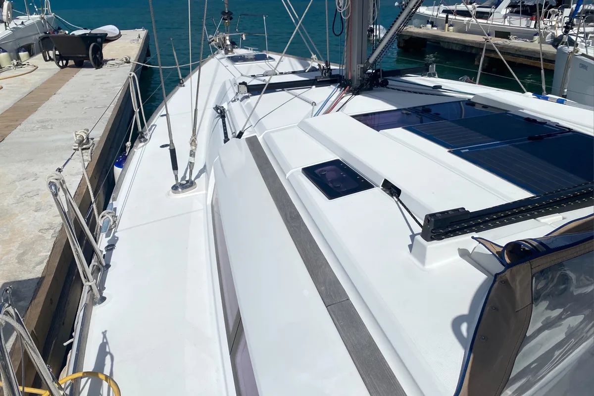 Deck of Silver Girl, a Jeanneau Sun Odyssey 469 sailboat at Road Town, British Virgin Islands