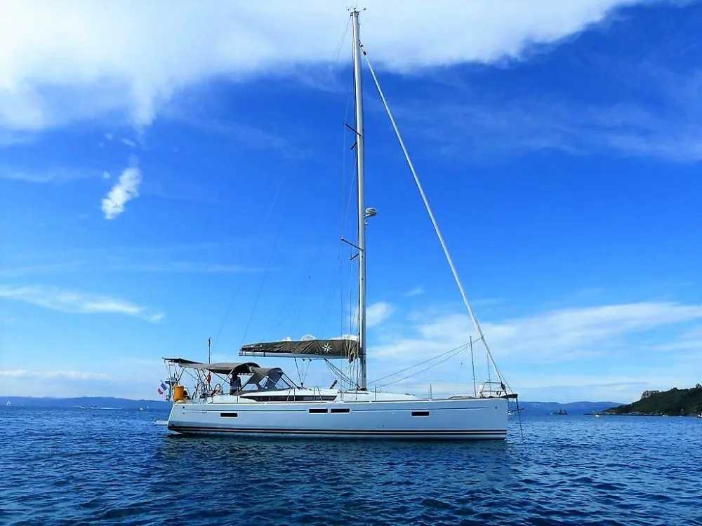 Exterior view of Silver Girl, a Jeanneau Sun Odyssey 469 sailboat at Road Town, British Virgin Islands