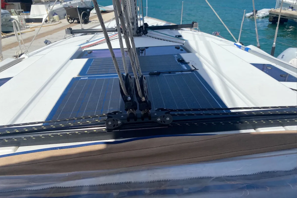 Deck of Silver Girl, a Jeanneau Sun Odyssey 469 sailboat at Road Town, British Virgin Islands