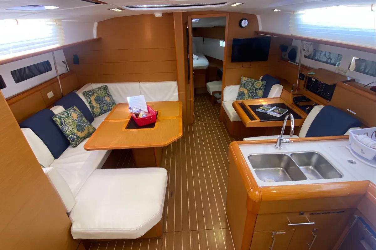 Salon of Silver Girl, a Jeanneau Sun Odyssey 469 sailboat at Road Town, British Virgin Islands
