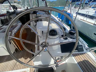 Cockpit of Silver Girl, a Jeanneau Sun Odyssey 469 sailboat at Road Town, British Virgin Islands