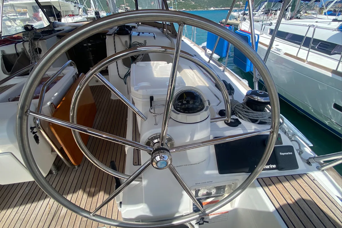 Cockpit of Silver Girl, a Jeanneau Sun Odyssey 469 sailboat at Road Town, British Virgin Islands