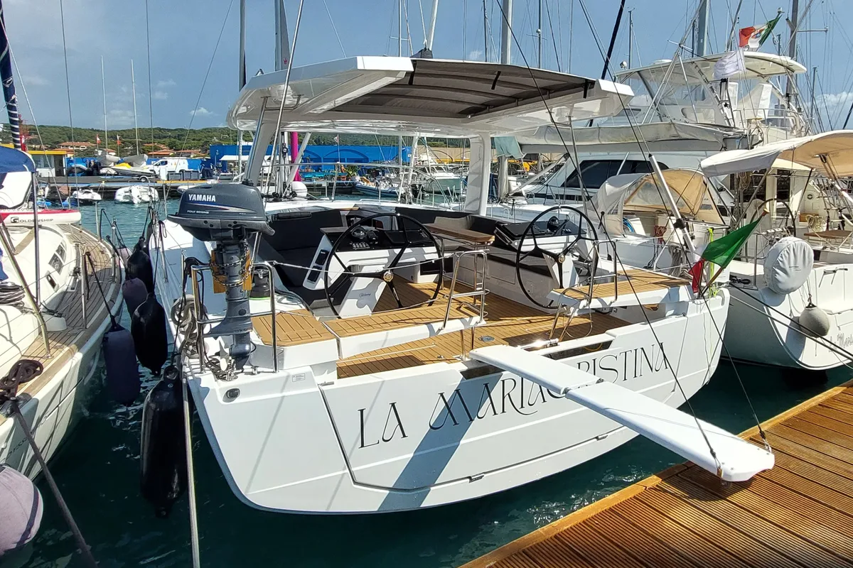 Exterior view of La Mariacristina, a Hanse 460 sailboat at Rosignano Solvay, Italy