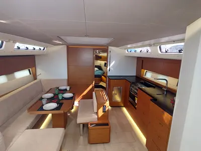 Salon of La Mariacristina, a Hanse 460 sailboat at Rosignano Solvay, Italy