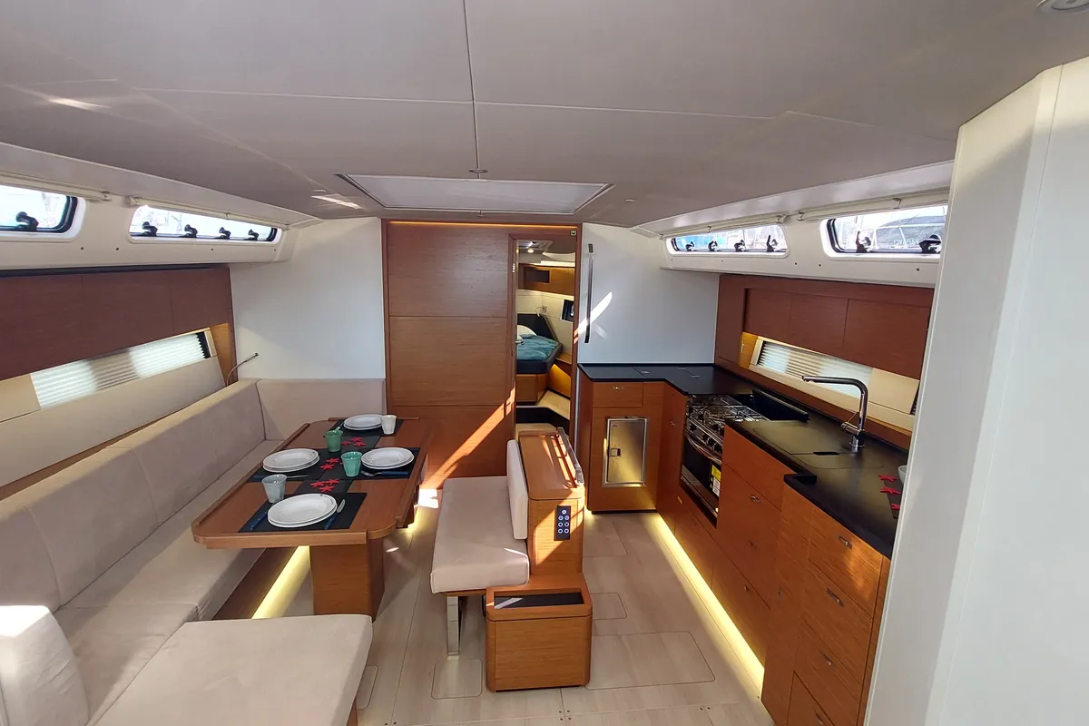 Salon of La Mariacristina, a Hanse 460 sailboat at Rosignano Solvay, Italy
