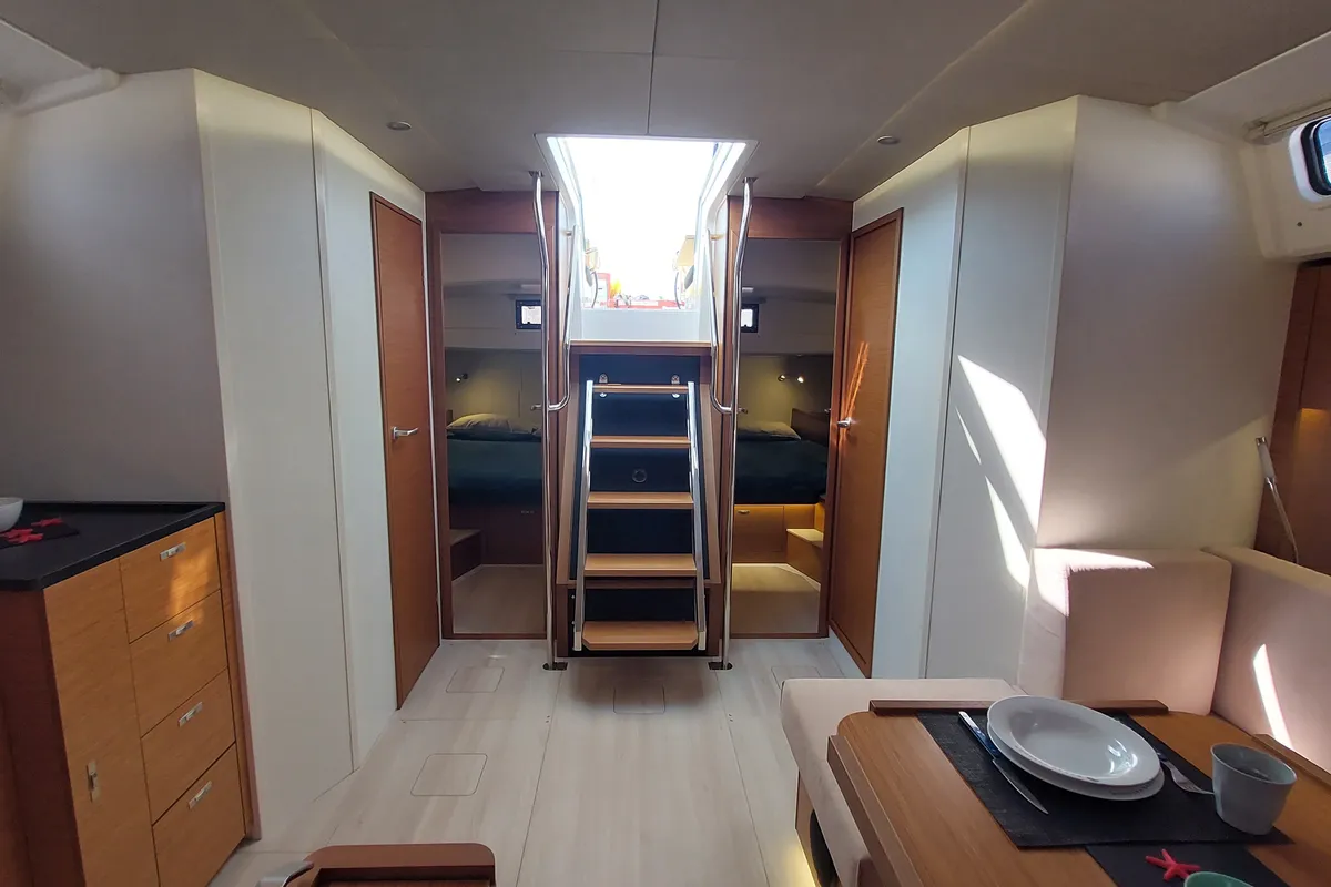 Salon of La Mariacristina, a Hanse 460 sailboat at Rosignano Solvay, Italy