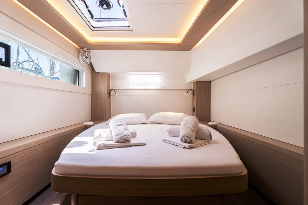 Cabin on Escape, a Lagoon 46 catamaran at Rhodes, Greece