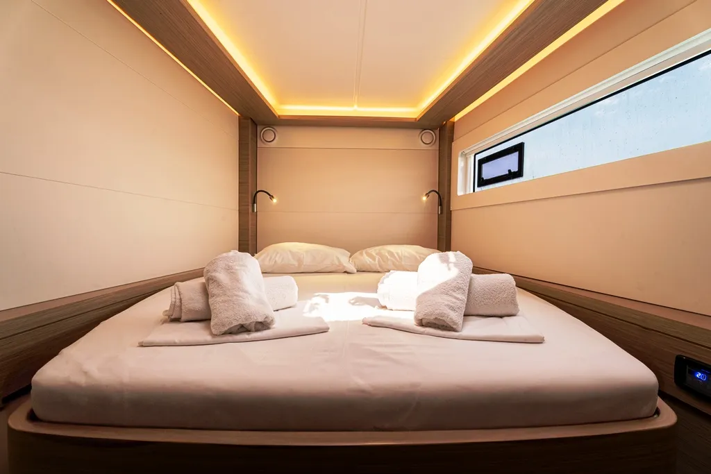 Cabin on Escape, a Lagoon 46 catamaran at Rhodes, Greece