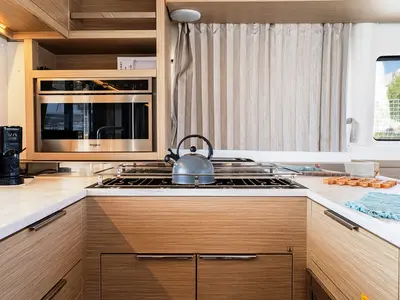 Galley of Escape, a Lagoon 46 catamaran at Rhodes, Greece