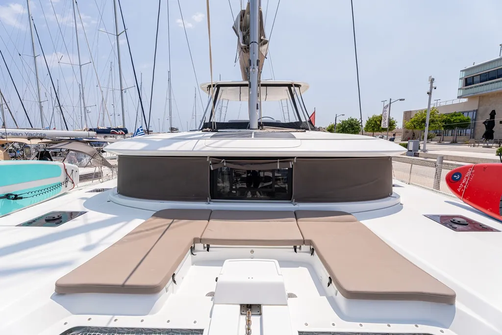 Deck of Escape, a Lagoon 46 catamaran at Rhodes, Greece