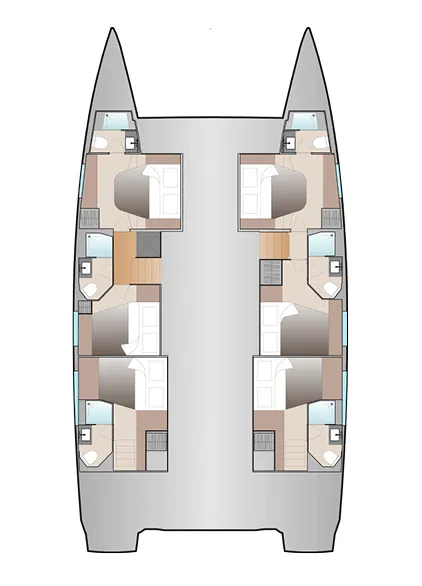 Floor plan of Crude Escape, a Fountaine Pajot Aura 51 catamaran at Road Town, British Virgin Islands